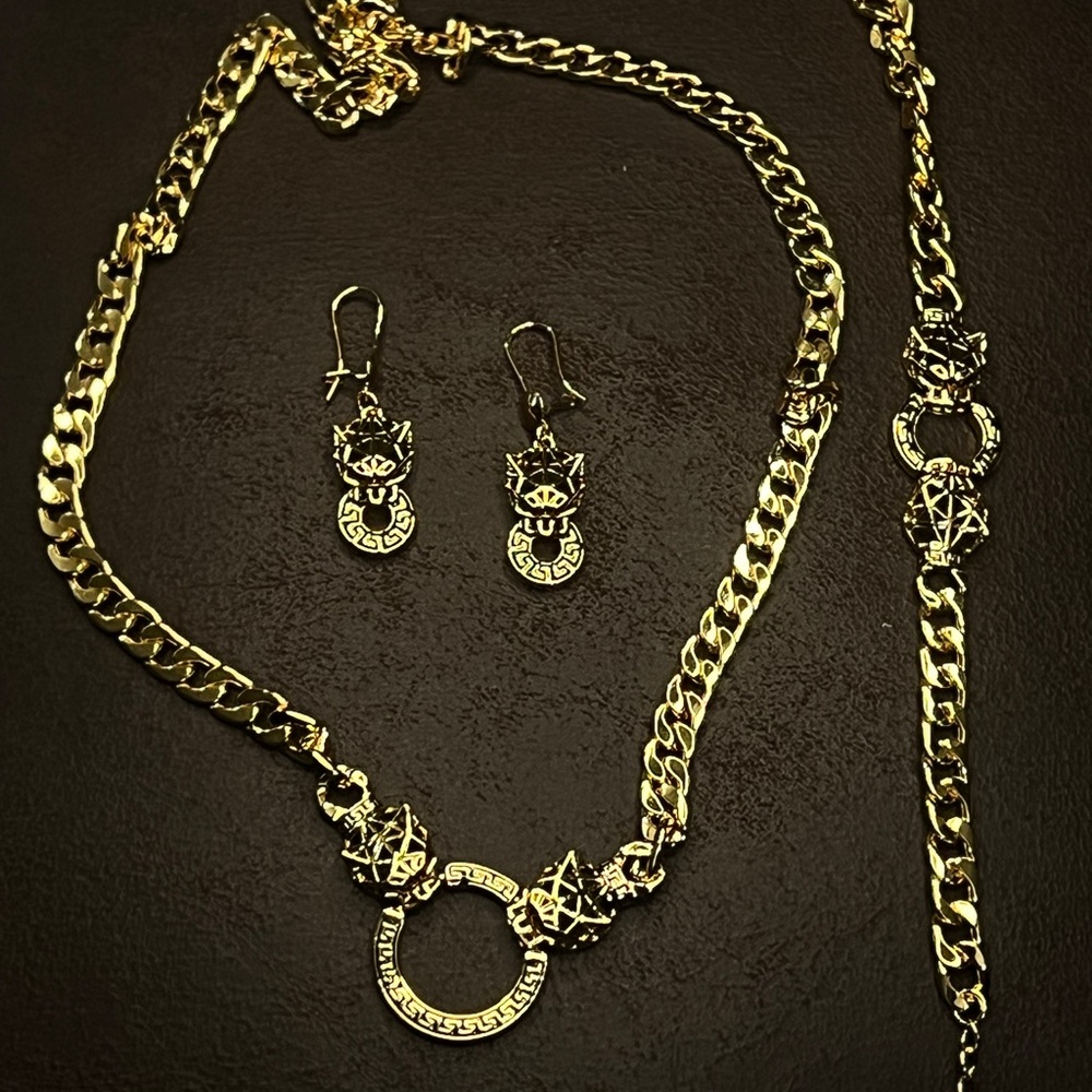 3 Piece Elegant Tiger 21K Gold Plated Jewelry Set
